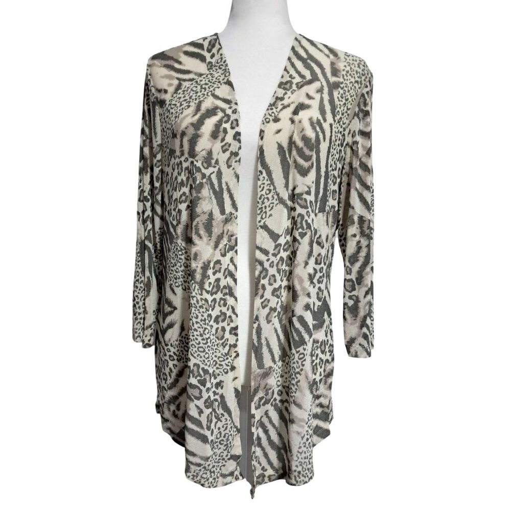 Chicos Mixed Leopard Zebra‎ Print Open Front Cardigan Size 3 (XL) Boho